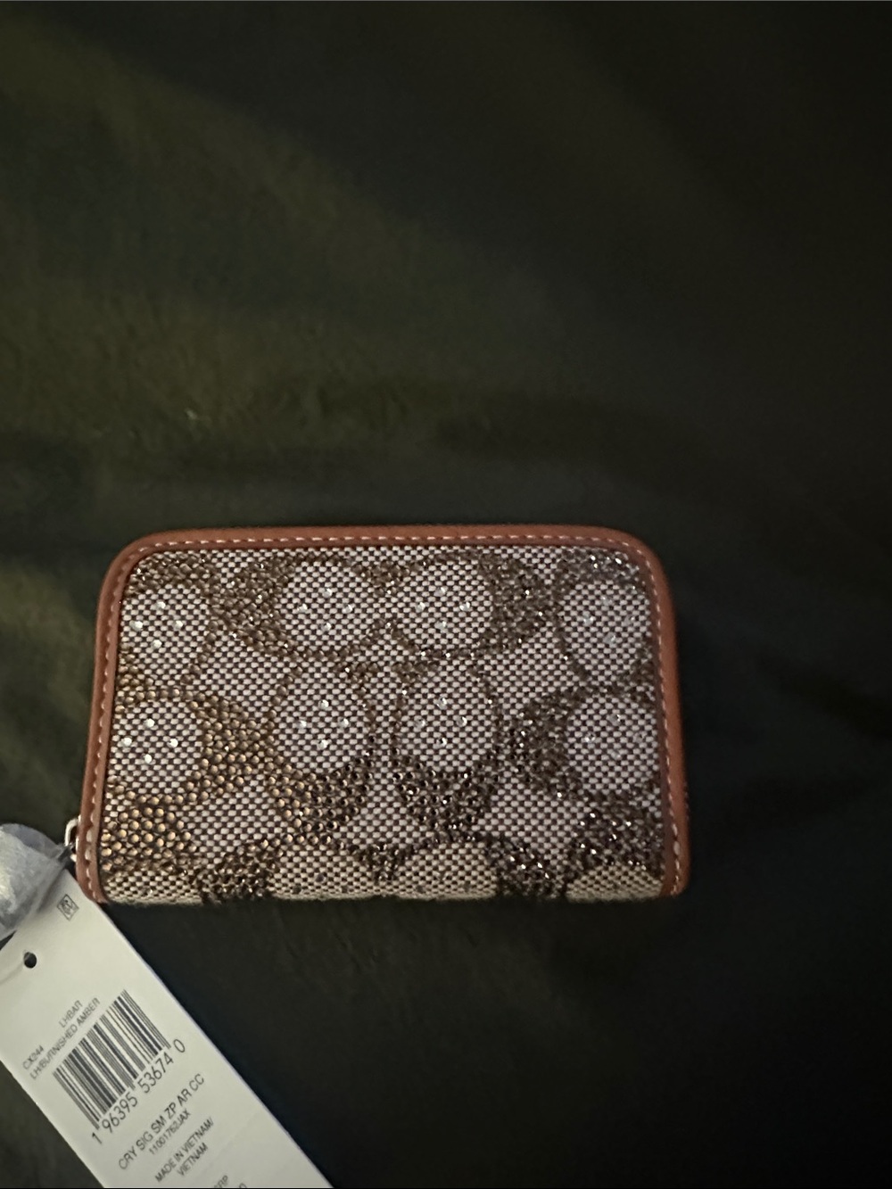 Coach Signature Mini Zip Card Case Wallet in Brown and Beige